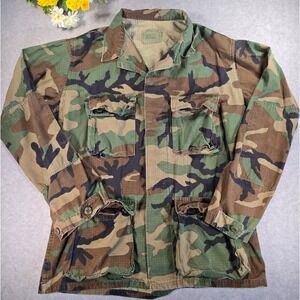 Vintage US BDU Army Jacket Woodland Camouflage Military Coat Shirt Med/Long